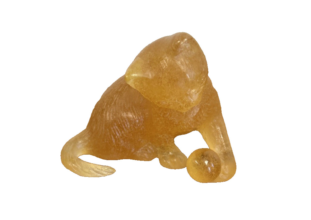 Daum France Pate de Verre Cat Kitten W/ Yarn Ball Amber Crystal Glass